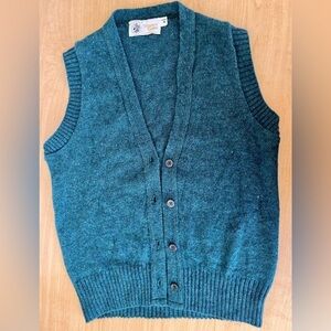 Blueish green Winona Knits size medium knitted vest with dark grayish buttons